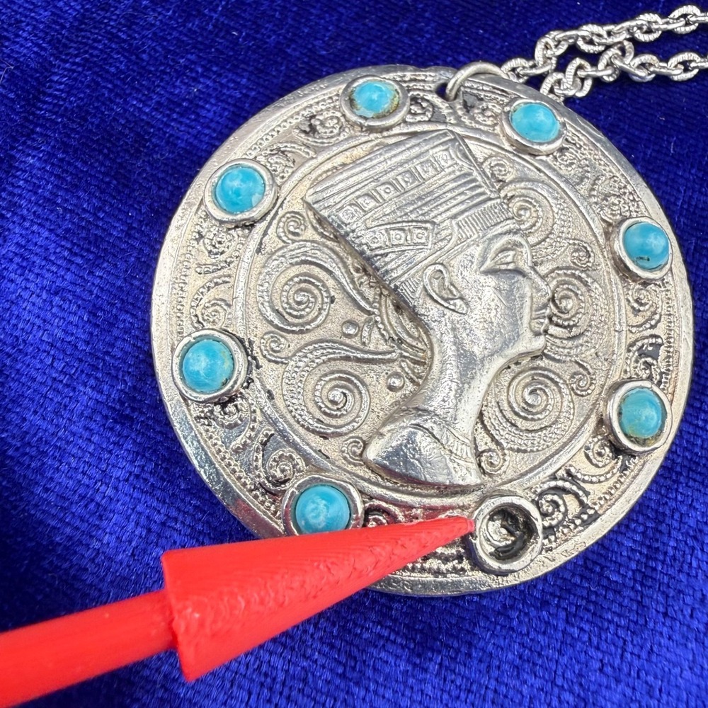 Vintage Egyptian Revival Necklace Silver Tone READ 24" - Picture 3 of 8